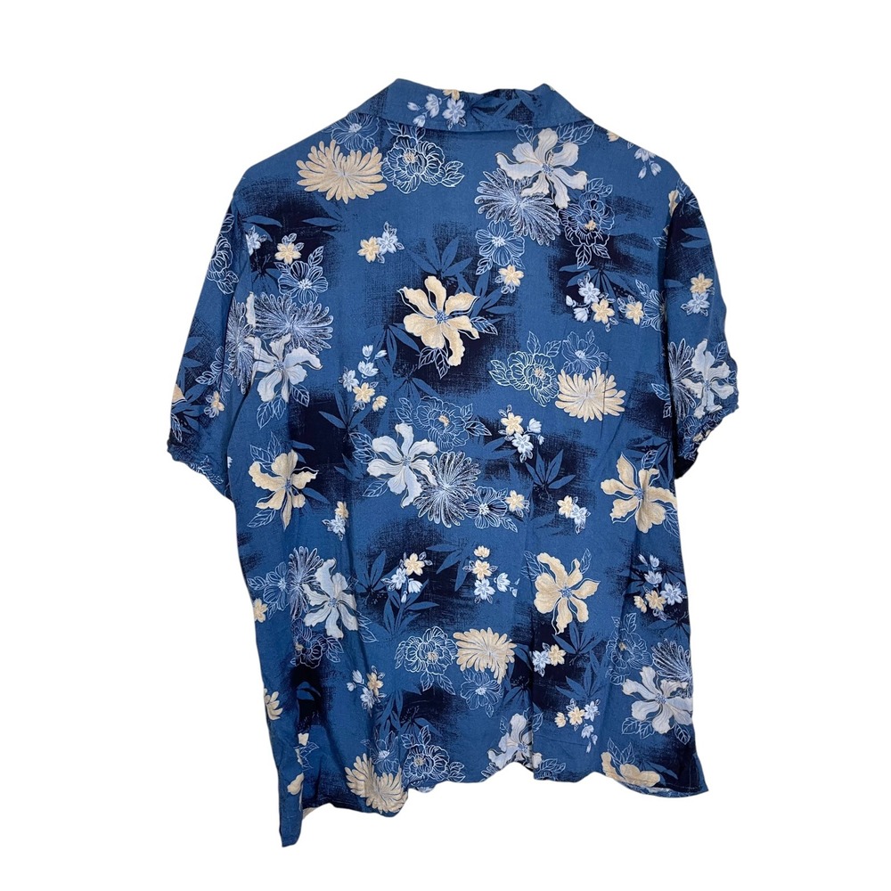 Classic Elements XL Blue Floral Button Down Shirt Camp Collar Rayon Tropical - Picture 3 of 7